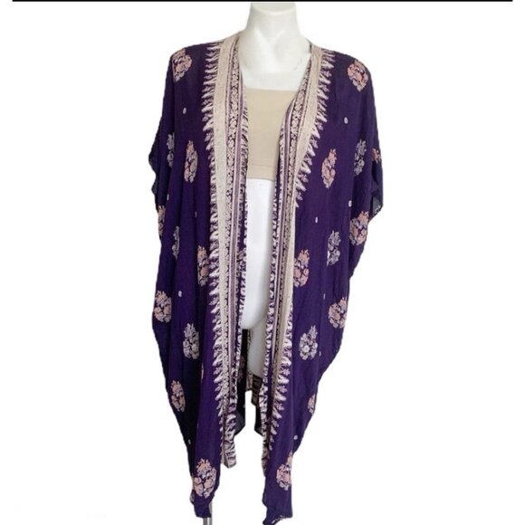 Boho Floral Kimono Cardigan Purple & Pink Festival Cover Up SMALL NWT - Picture 3 of 8